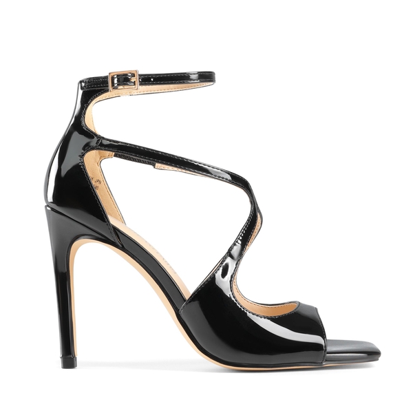 Cross Strappy Stiletto Heels - BLACK-PAT - 3